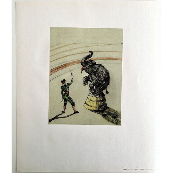 Toulouse Lautrec Performing Elephant 1967 Circus Art Lithograph Matted - Picture 3 of 7